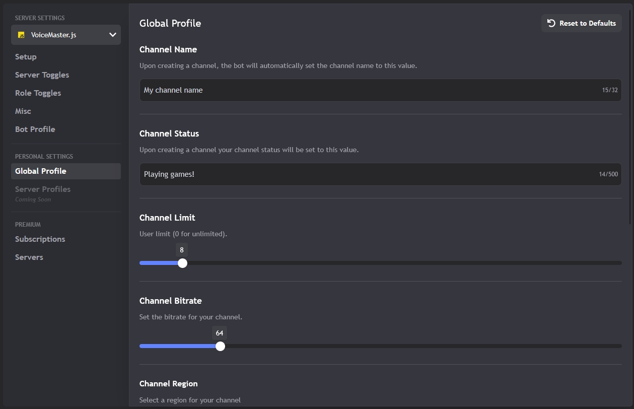 Global Profile Settings