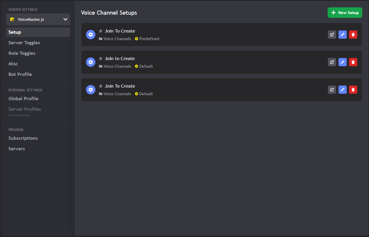 VoiceMaster Dashboard Setup Page